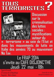 Jeudi 22 mai 2014: K-fé Disjonc’thé “No TAV” (dans le cadre du FRAP)